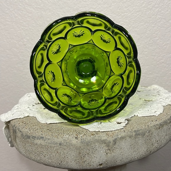 Vintage LE Smith Moon & Stars Green Footed Pedestal Candy Dish With Lid - Picture 5 of 9